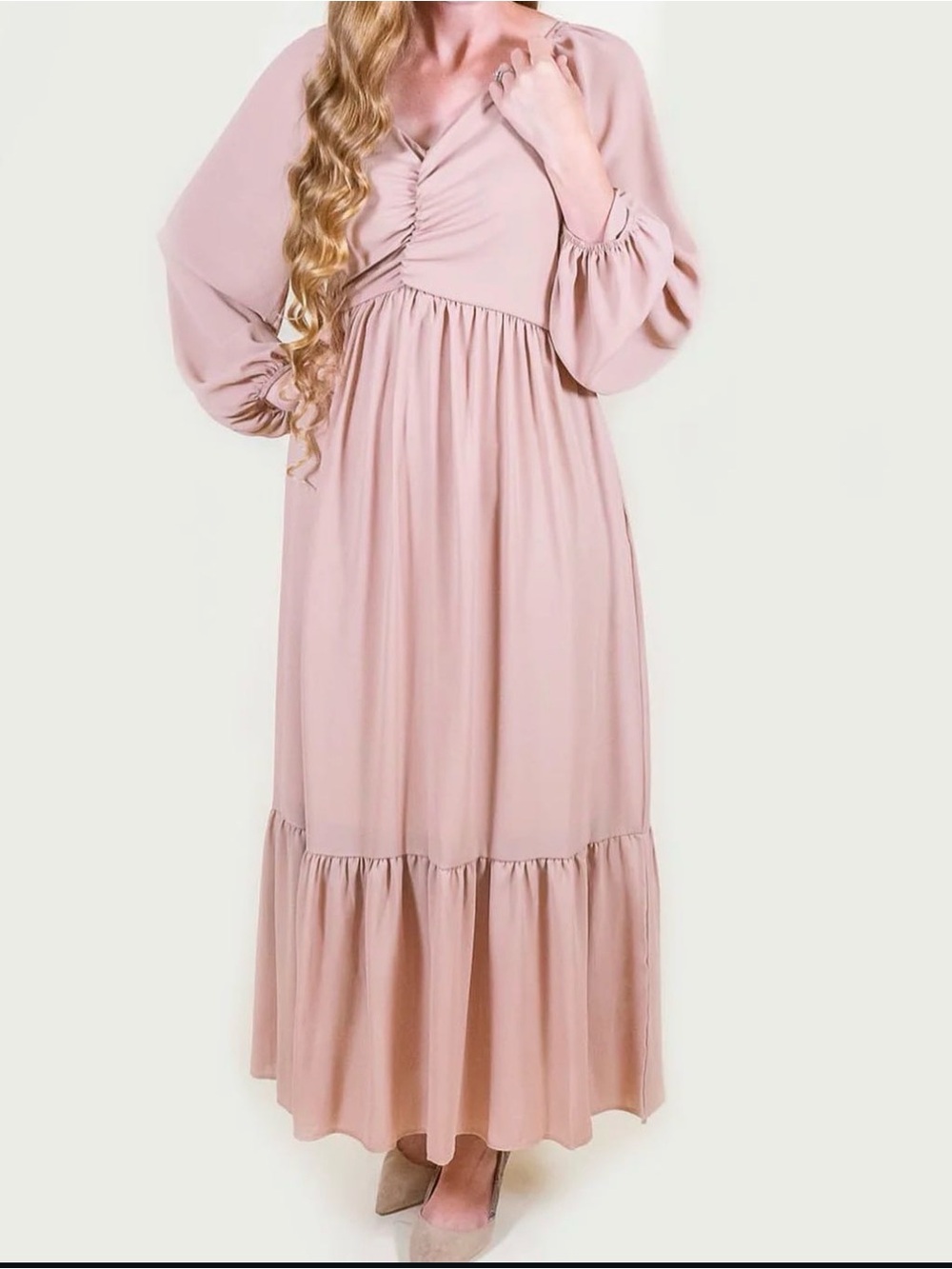 Haptics by Holly Harper Blush Long Sleeve Maxi Dress - Ruched Bodice
